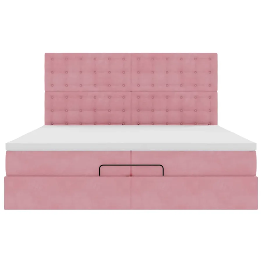 Cadre de lit ottoman avec matelas rose 200x200 cm velours - 8