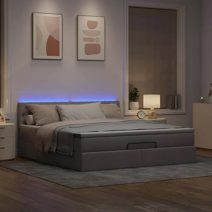 Lit ottoman avec matelas et LED Taupe 180x200cm tissu - 3