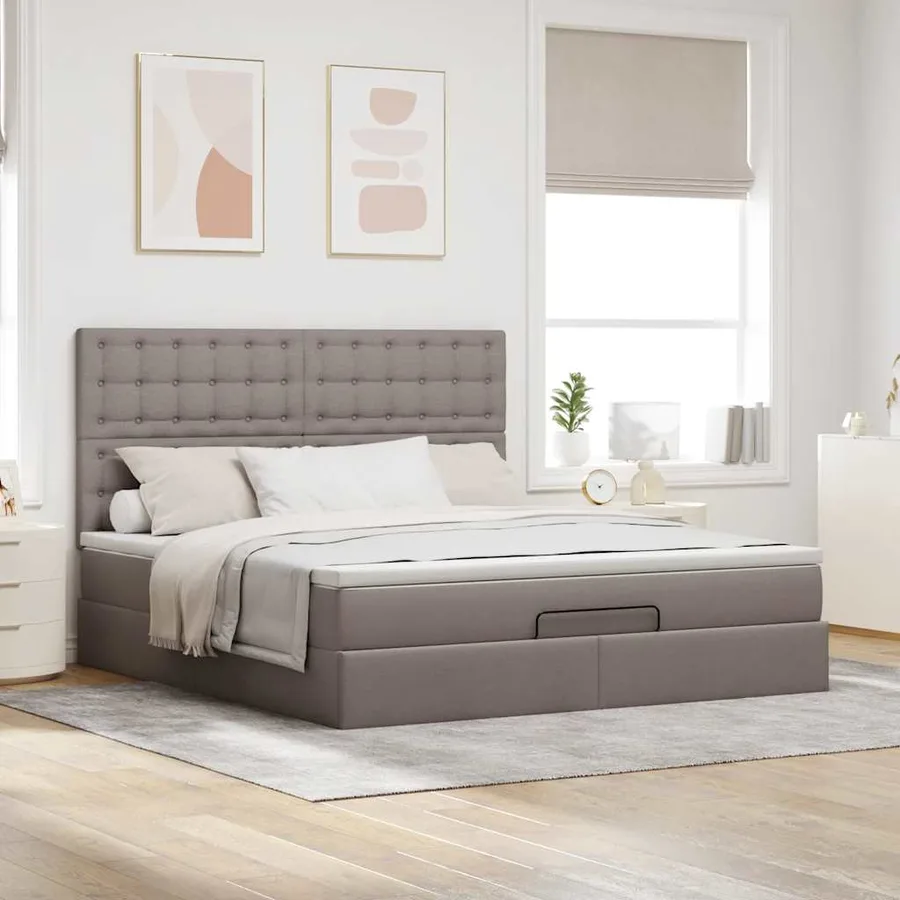 Cadre de lit ottoman avec matelas taupe 180x200 cm tissu - 3