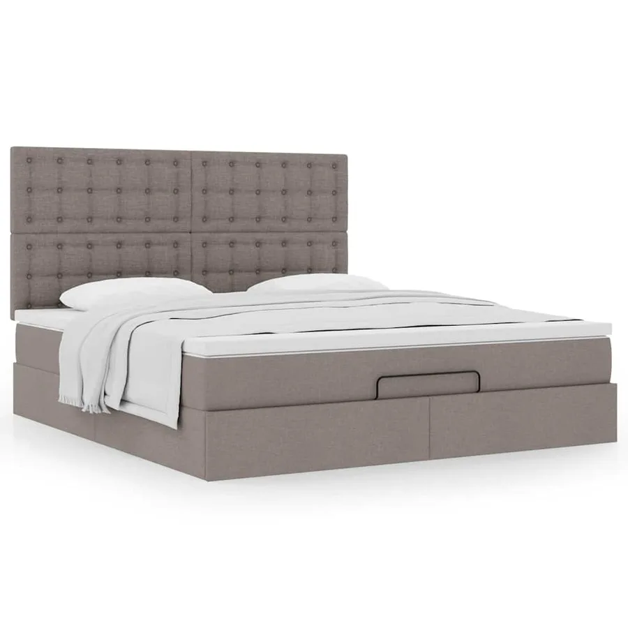 Cadre de lit ottoman avec matelas taupe 180x200 cm tissu - 4