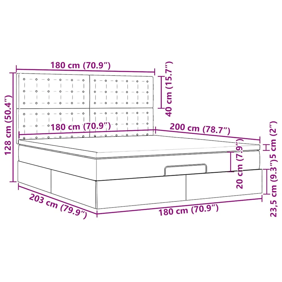 Cadre de lit ottoman avec matelas taupe 180x200 cm tissu - 18