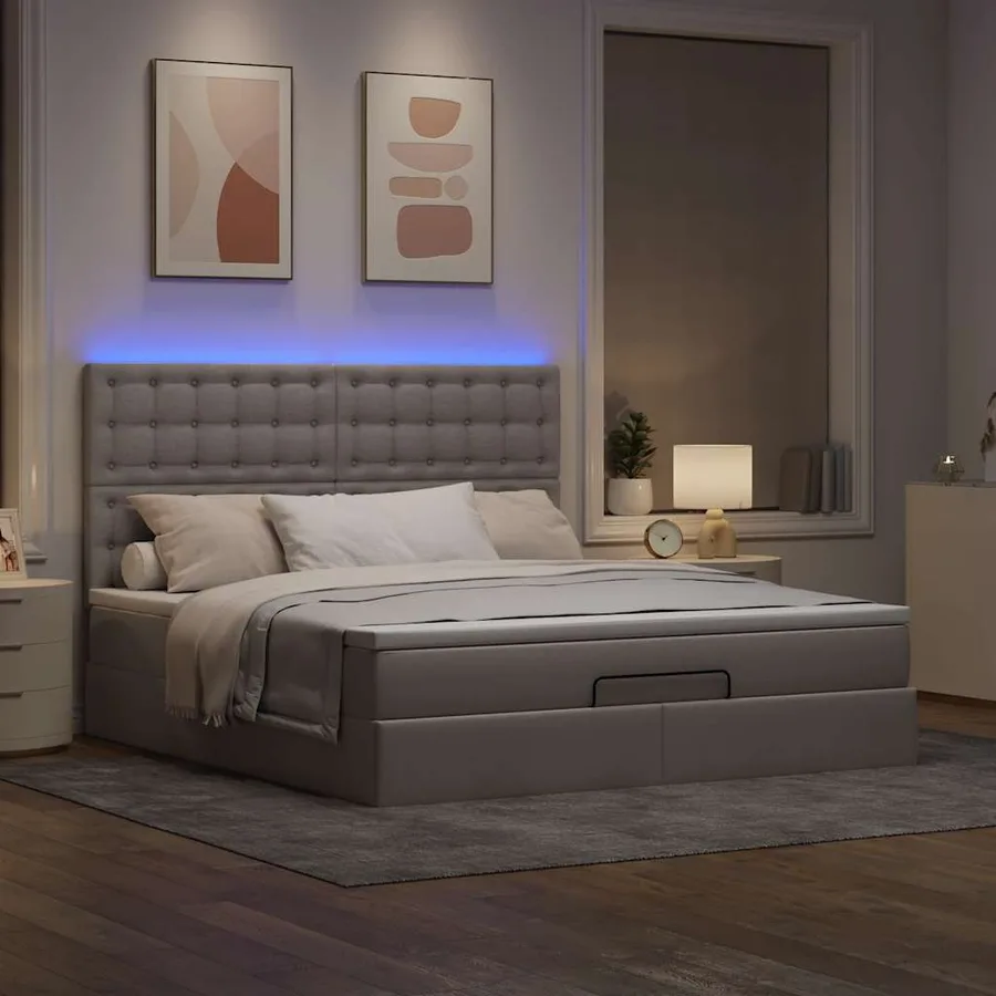 Cadre de lit ottoman avec matelas taupe 180x200 cm tissu - 3