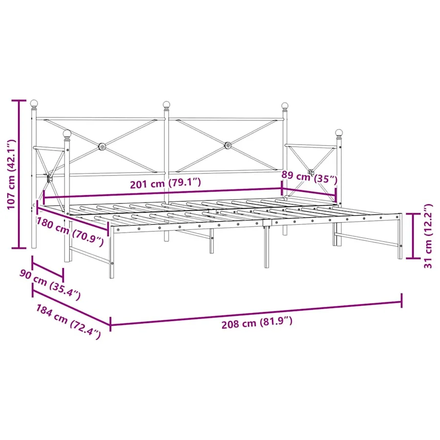 Lit de jour avec lit gigogne sans matelas blanc 90x200 cm acier - 13