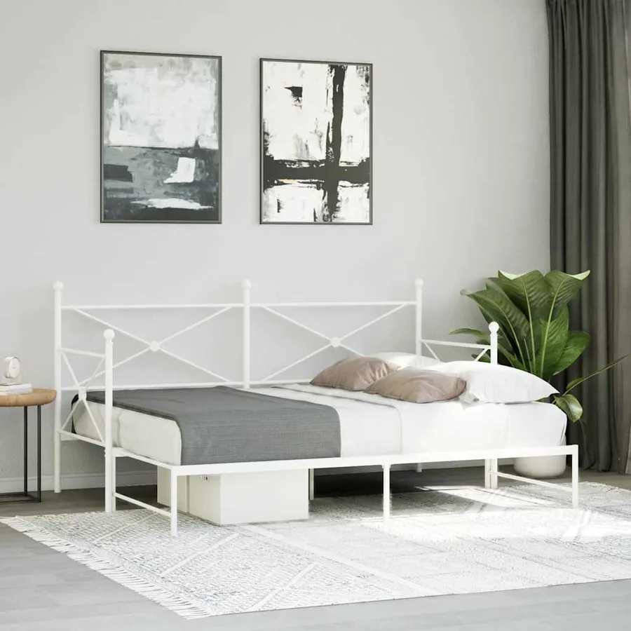 Lit de jour avec lit gigogne sans matelas blanc 90x200 cm acier - 3