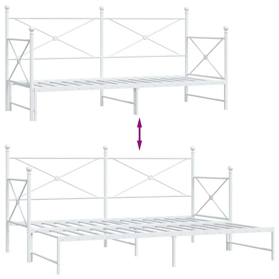 Lit de jour avec lit gigogne sans matelas blanc 90x200 cm acier - 9