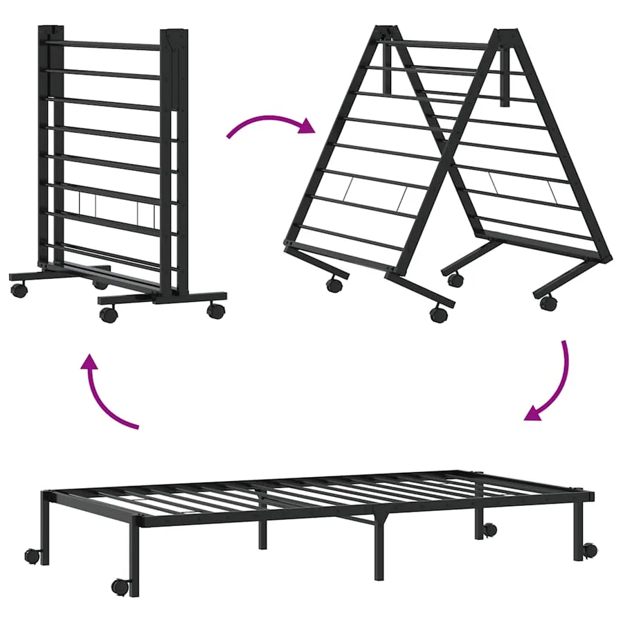 Cadre de lit sans matelas pliable noir 107x203 cm acier - 9