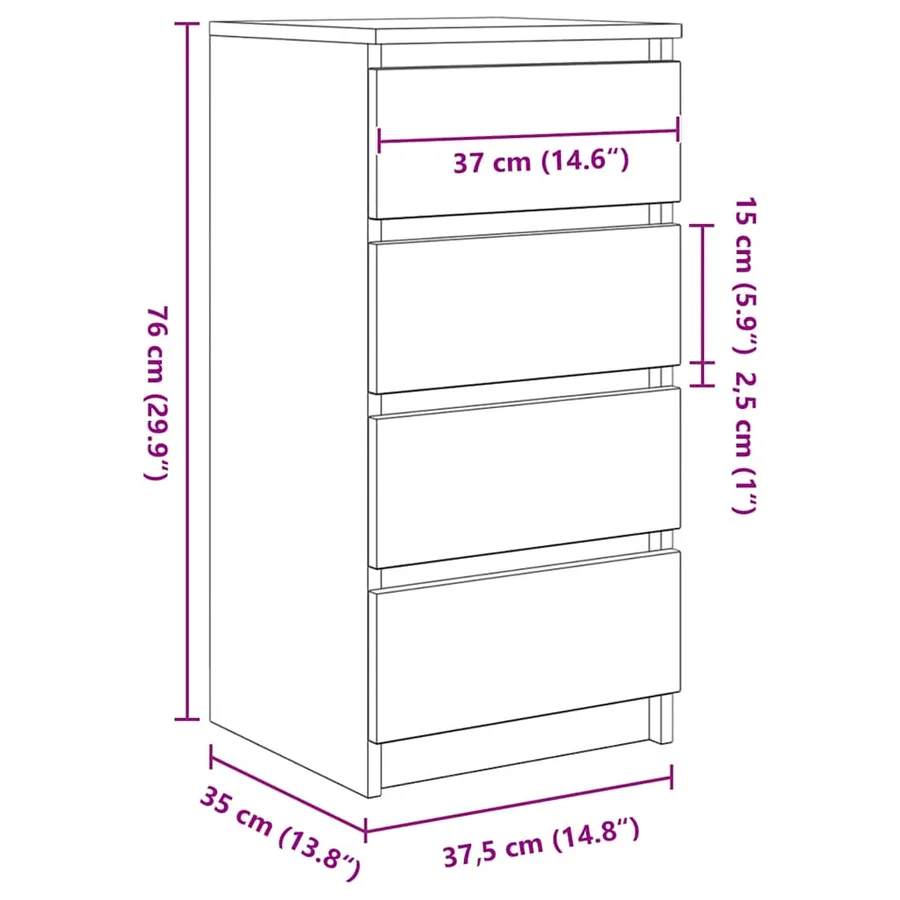 Buffet chêne noir 37,5x35x76 cm bois d'ingénierie - 12