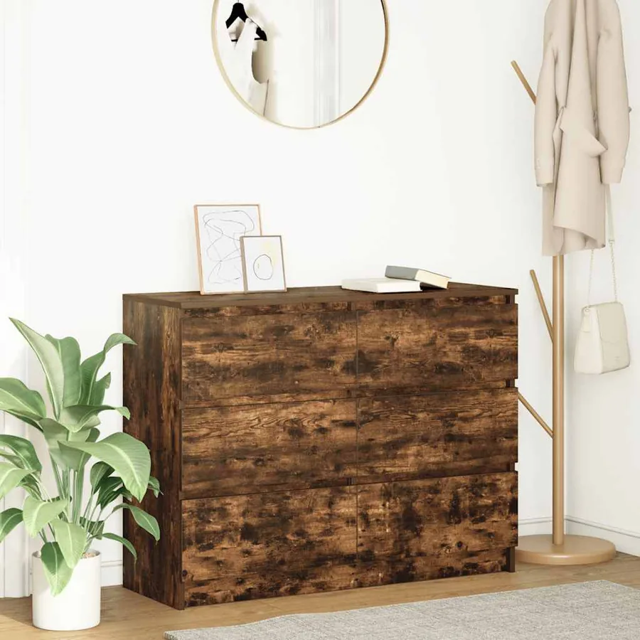 Buffet chêne fumé 100x35x76 cm bois d'ingénierie