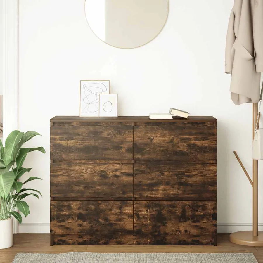 Buffet chêne fumé 100x35x76 cm bois d'ingénierie - 3