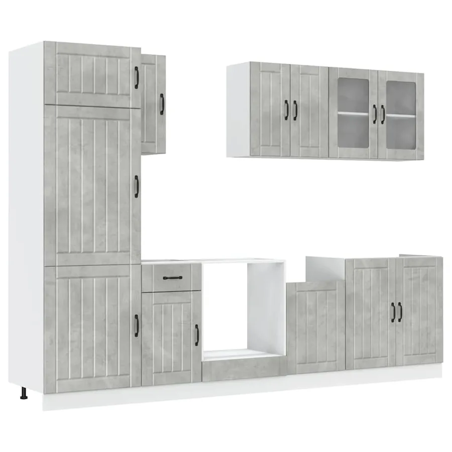 Ensemble de 8 meubles de cuisine "Lucca" en bois d'ingénierie gris béton - 2