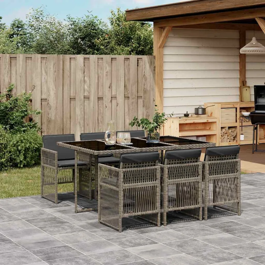 Ensemble à manger de jardin et coussins 7 pcs gris rotin
