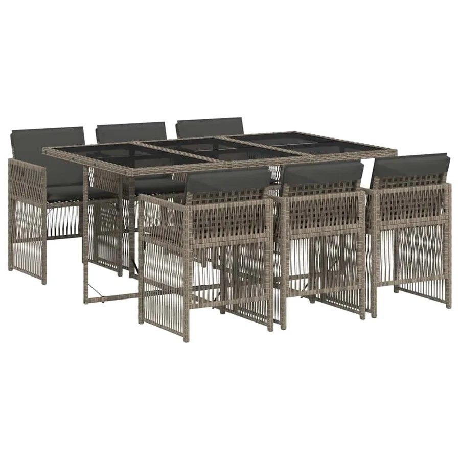 Ensemble à manger de jardin et coussins 7 pcs gris rotin - 2