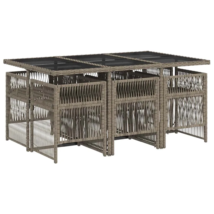 Ensemble à manger de jardin et coussins 7 pcs gris rotin - 3