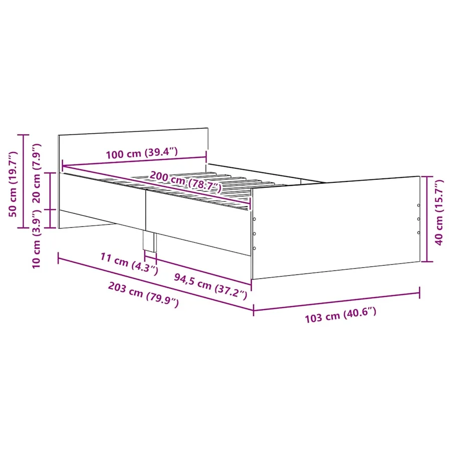 Cadre de lit sans matelas chêne noir 100x200 cm - 10