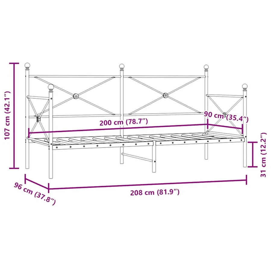 Lit de repos sans matelas noir 90x200 cm acier - 11