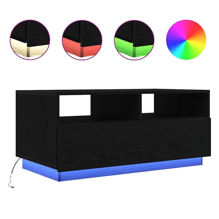 Table basse avec lumières LED chêne noir 90x49x40 cm - 2
