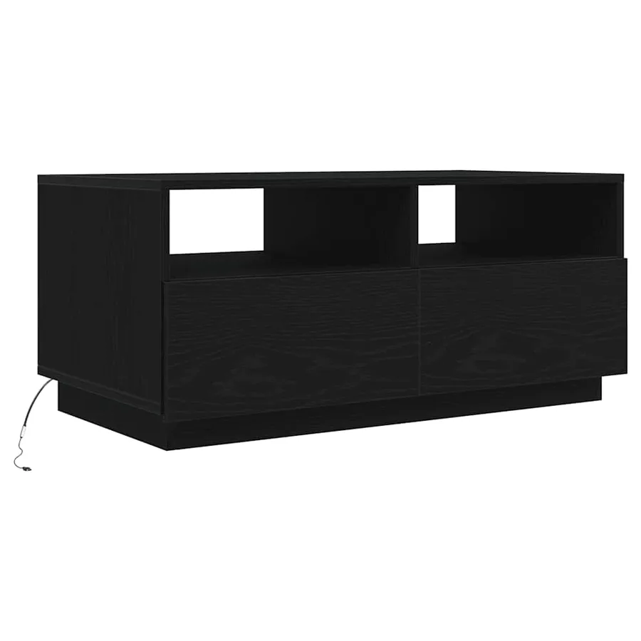 Table basse avec lumières LED chêne noir 90x49x40 cm - 3