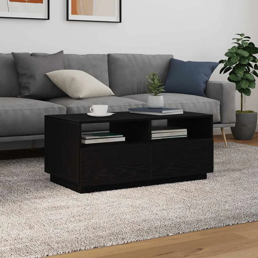 Table basse avec lumières LED chêne noir 90x49x40 cm - 4