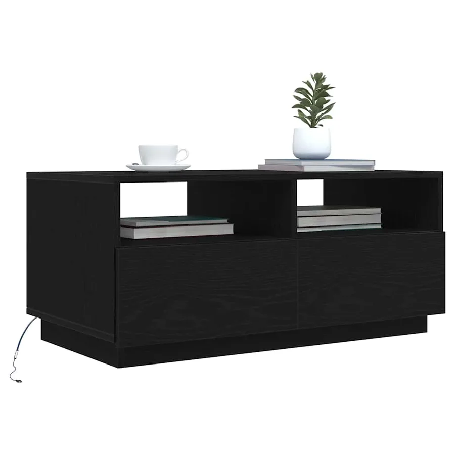 Table basse avec lumières LED chêne noir 90x49x40 cm - 5