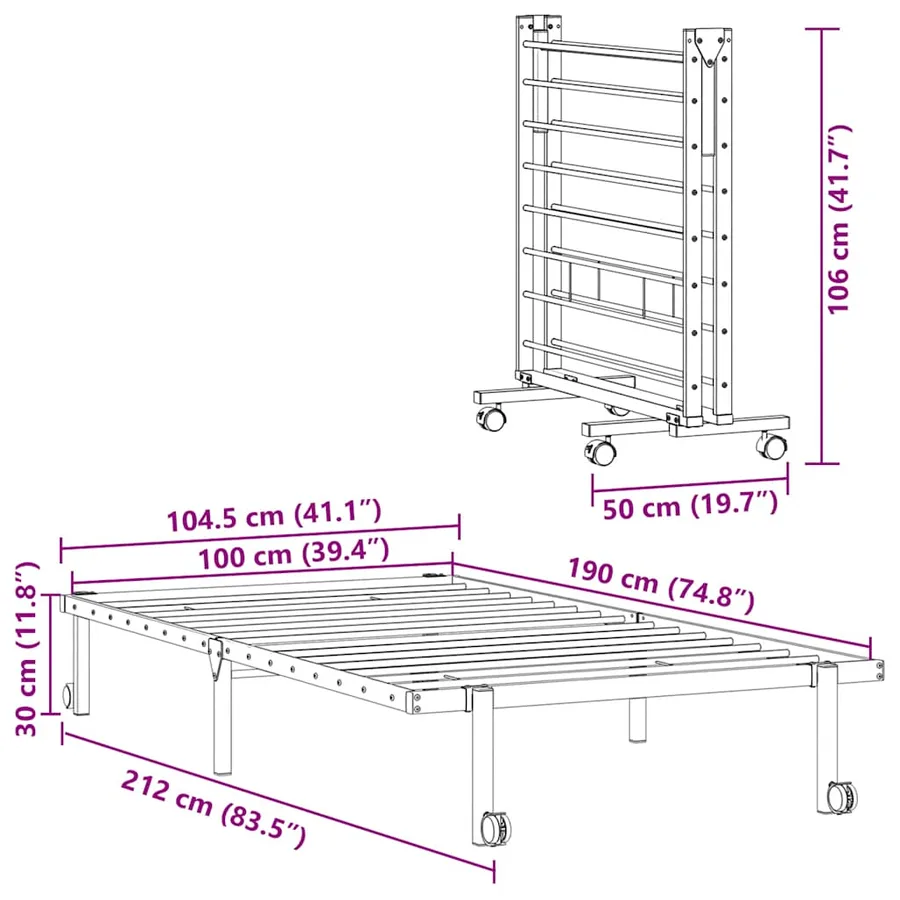 Cadre de lit sans matelas pliable blanc 100x190 cm acier - 12