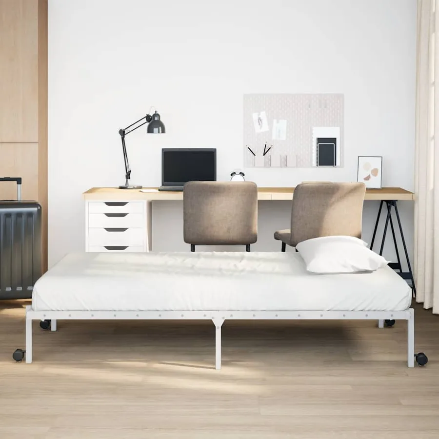 Cadre de lit sans matelas pliable blanc 100x190 cm acier - 4