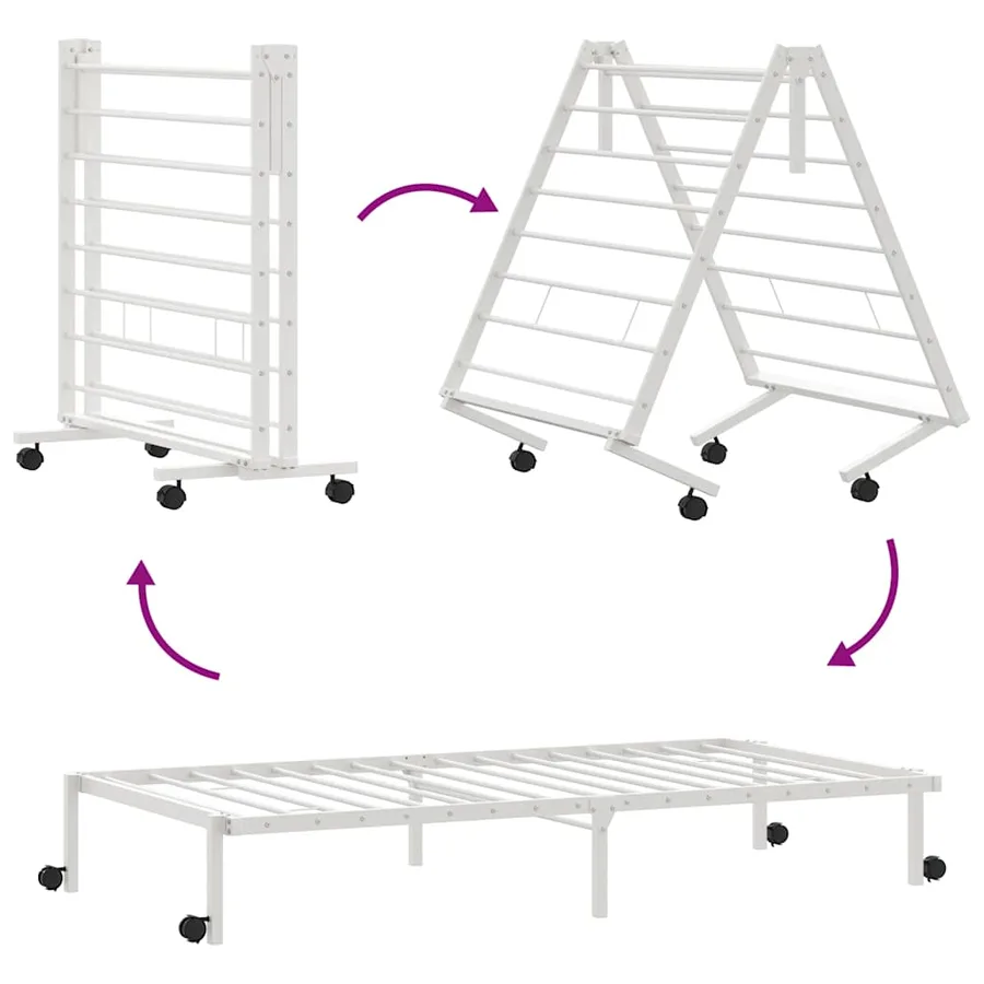 Cadre de lit sans matelas pliable blanc 100x190 cm acier - 9