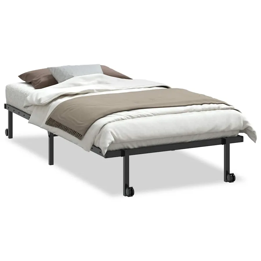 Cadre de lit sans matelas pliable noir 100x190 cm acier - 2