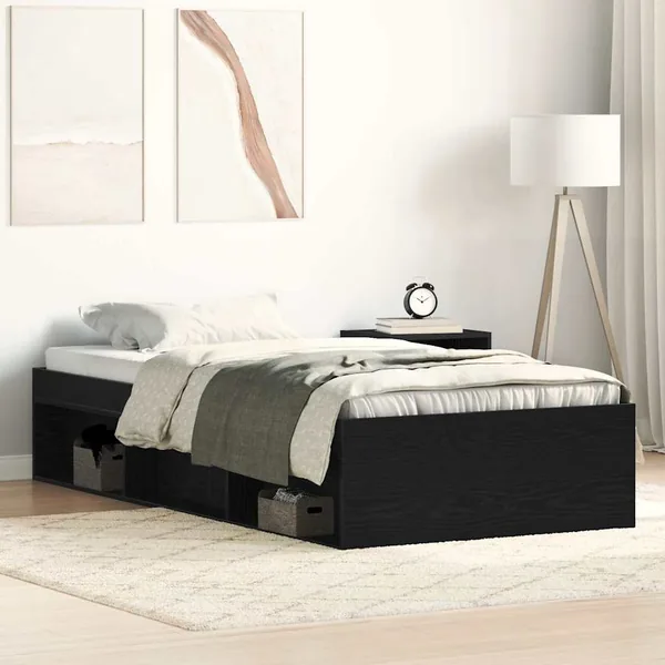Cadre de lit sans matelas en chêne noir 100x200 cm bois d'ingénierie