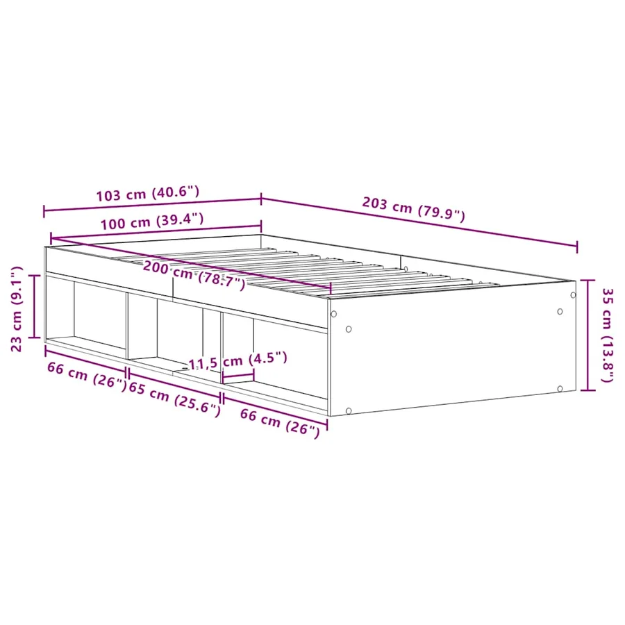 Cadre de lit sans matelas en chêne noir 100x200 cm bois d'ingénierie - 10