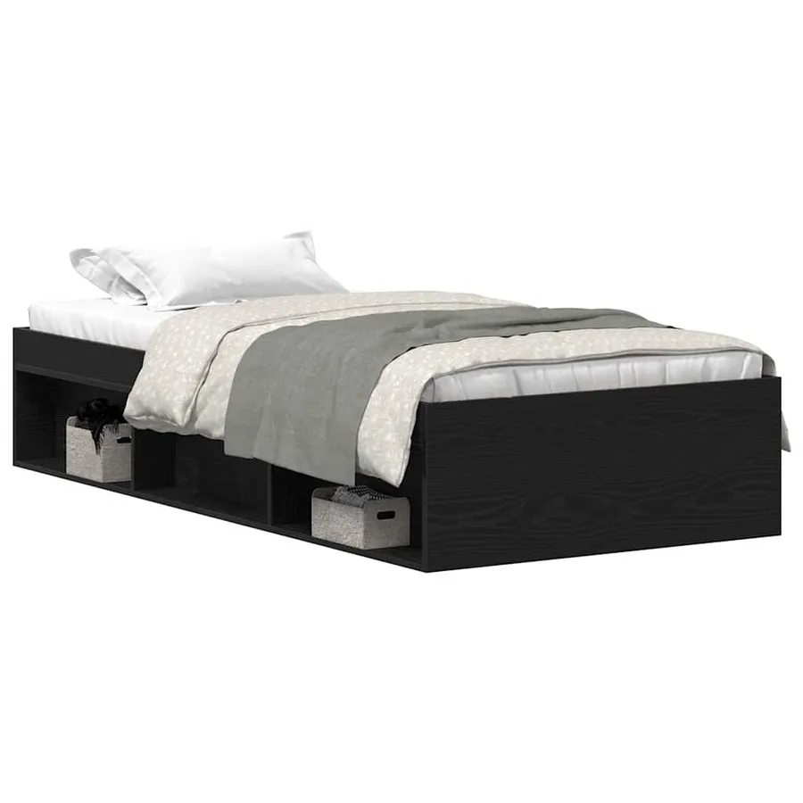 Cadre de lit sans matelas en chêne noir 100x200 cm bois d'ingénierie - 2