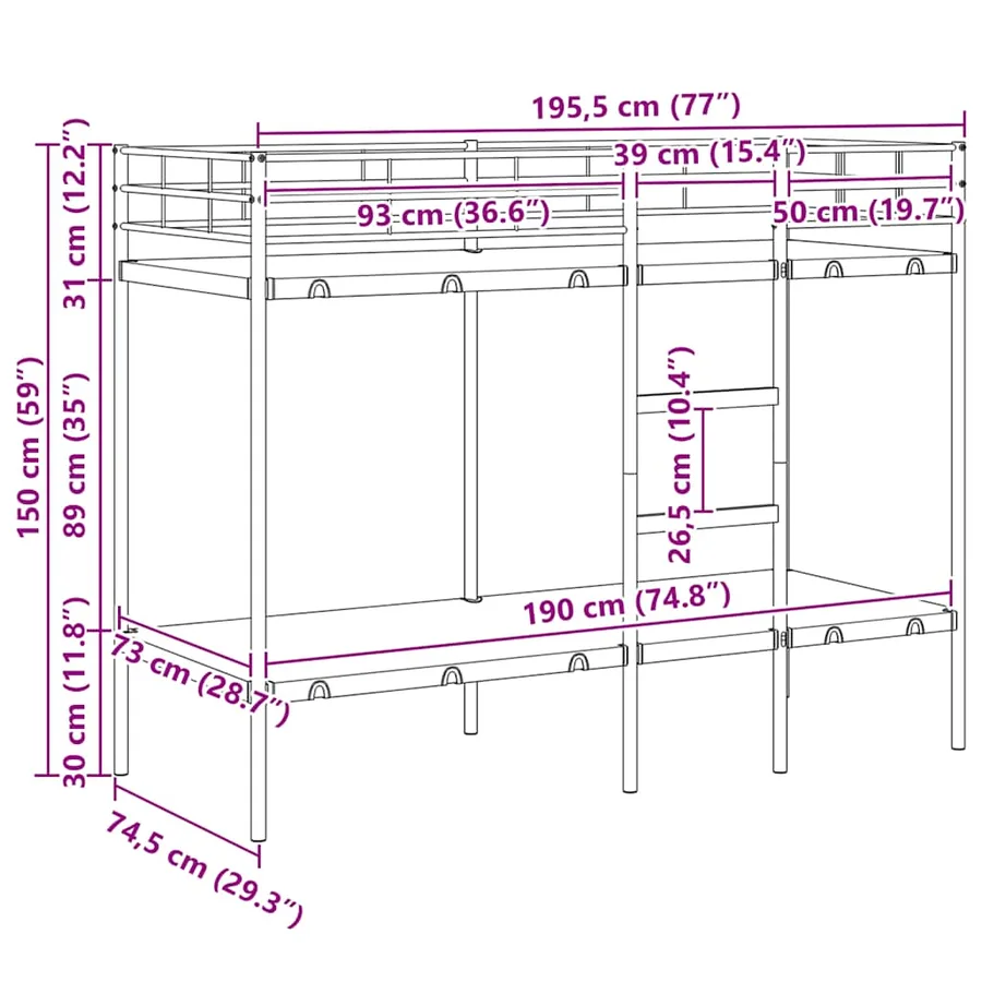 Lit superposé sans matelas blanc 75x190 cm acier - 12