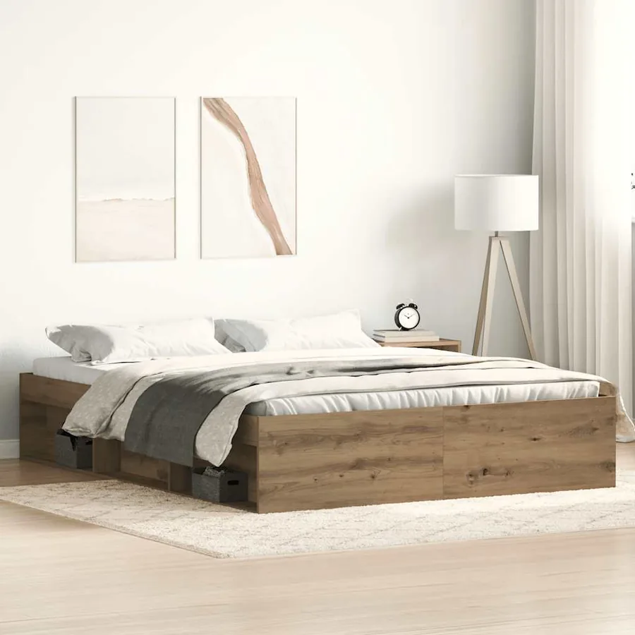Cadre de lit sans matelas en chêne massif 150 x 200 cm bois d'ingénierie