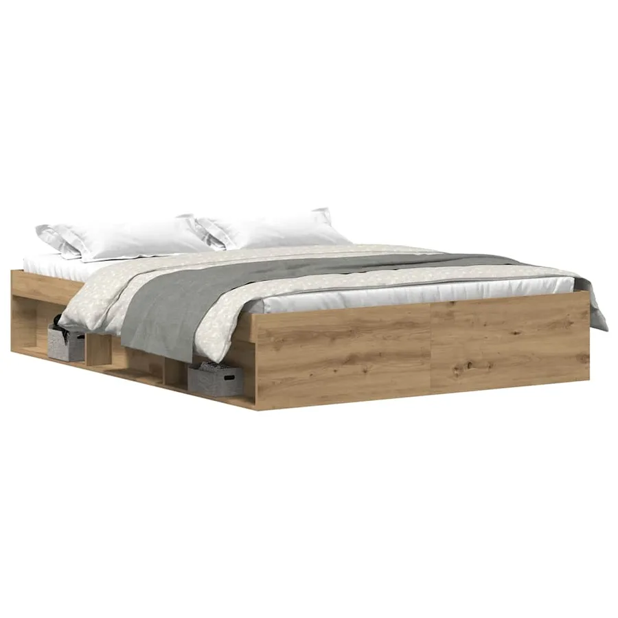 Cadre de lit sans matelas en chêne massif 150 x 200 cm bois d'ingénierie - 2