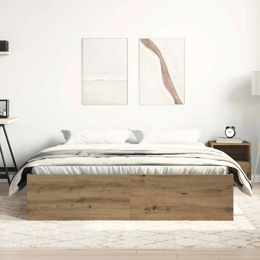 Cadre de lit sans matelas en chêne massif 150 x 200 cm bois d'ingénierie - 3