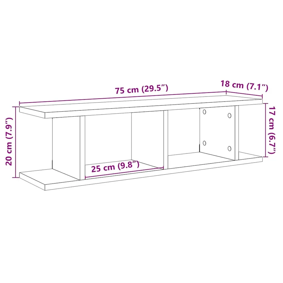 Étagères murales 2 pcs chêne noir 75x18x20 cm bois d'ingénierie - 11