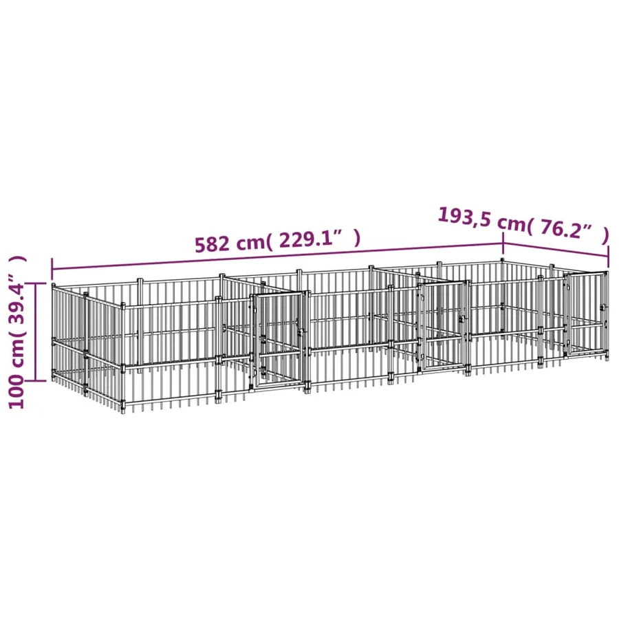 Chenil d'extérieur pour chiens Acier 11,26 m² - 6
