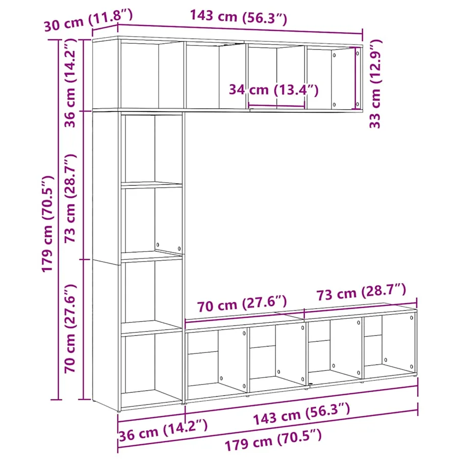 Bibliothèques 3 pcs vieux bois bois d'ingénierie - 13