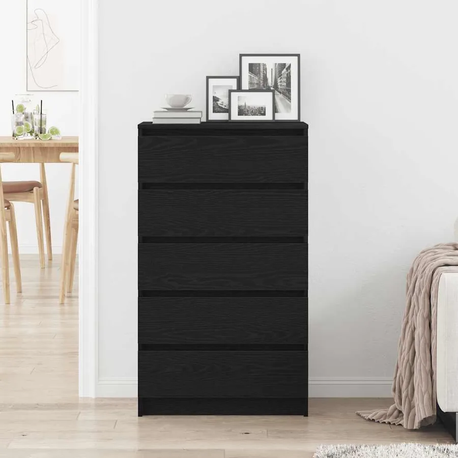 Meuble à tiroirs en chêne noir 60x36x103 cm bois d'ingénierie - 3
