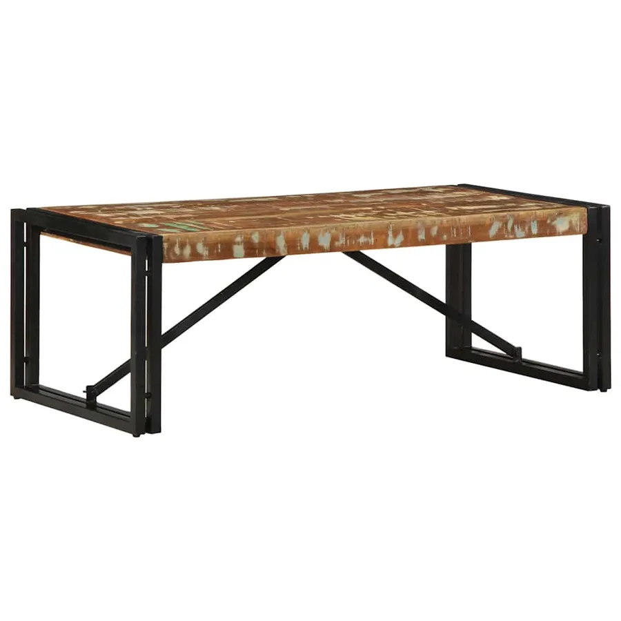 Table basse multicolore 100x50x35cm bois de récupération massif - 11