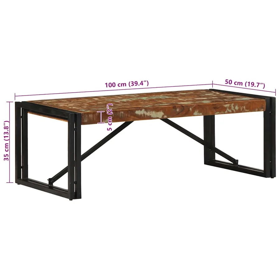 Table basse multicolore 100x50x35cm bois de récupération massif - 9