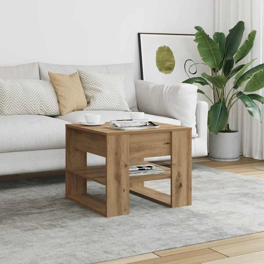 Table basse chêne artisanal 55,5x55x45 cm bois d'ingénierie