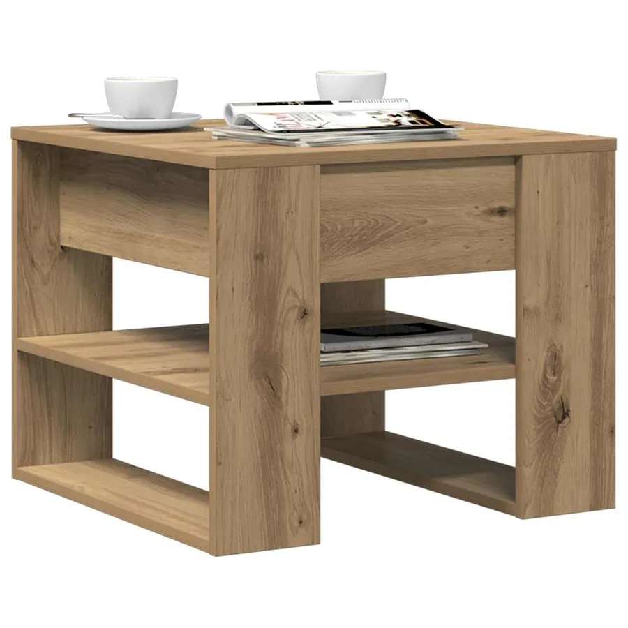 Table basse chêne artisanal 55,5x55x45 cm bois d'ingénierie - 3