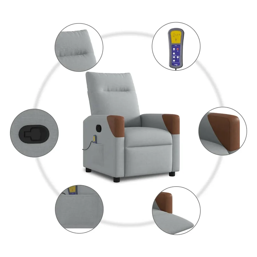 Fauteuil de massage inclinable Gris clair Tissu - 8