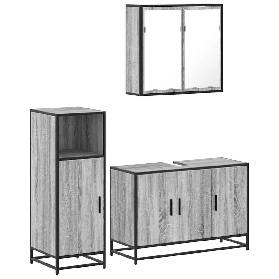 Ensemble de meubles de salle de bain 3 pcs Sonoma gris - 2