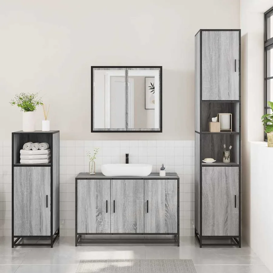 Ensemble de meubles de salle de bain 3 pcs Sonoma gris - 3