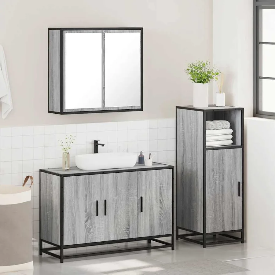 Ensemble de meubles de salle de bain 3 pcs Sonoma gris - 4