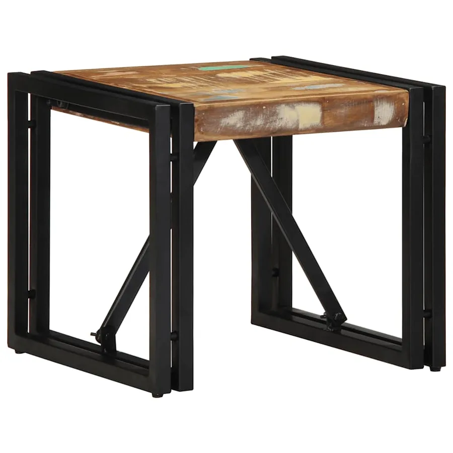 Table basse multicolore 40x40x35 cm bois de récupération massif - 10
