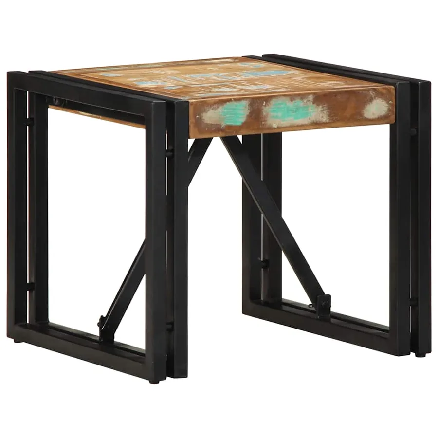 Table basse multicolore 40x40x35 cm bois de récupération massif - 11