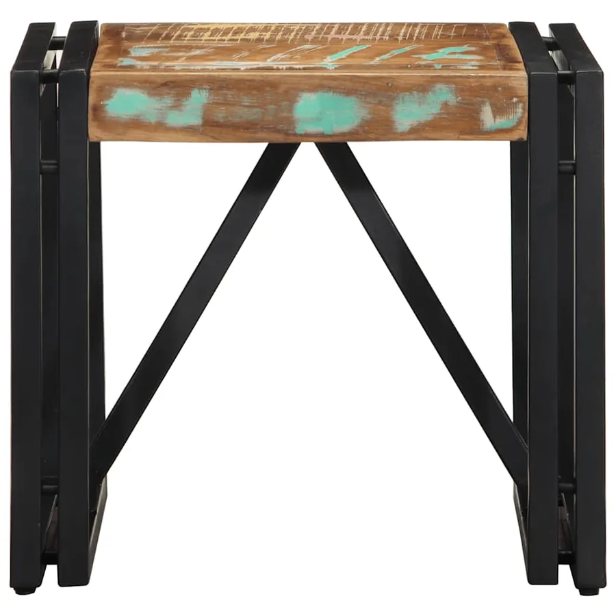 Table basse multicolore 40x40x35 cm bois de récupération massif - 2