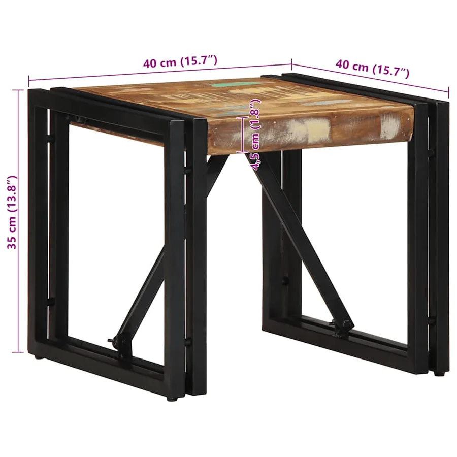 Table basse multicolore 40x40x35 cm bois de récupération massif - 9